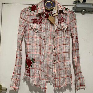 NEW GUESS JEANS WESTERN PLAID EMBROIDERY SHIRTS SIZE XS